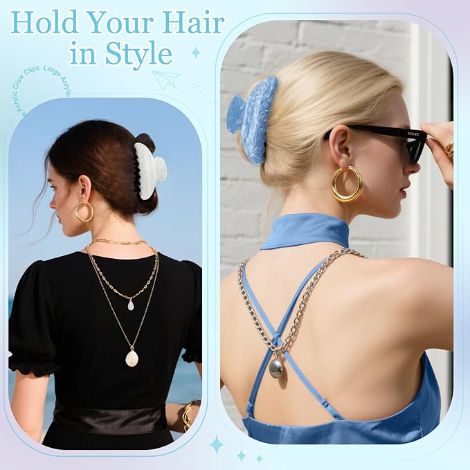 4.2 Inch Large Acrylic Claw Clips, Cute Pink Blue Green White Hair Claw Strong Hold Hair Clips Barrettes for Thick Thin Hair, 4 Pack Stylish French Hair Accessories for Women Girls