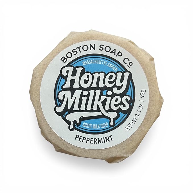 Goat Milk Soap with Tallow – Honey Milkies Peppermint Bar (3.3oz) – Handmade in Boston – Cold Process Natural Soap with Grass Fed Tallow, Lard, Raw Honey & Goat Milk (Peppermint)