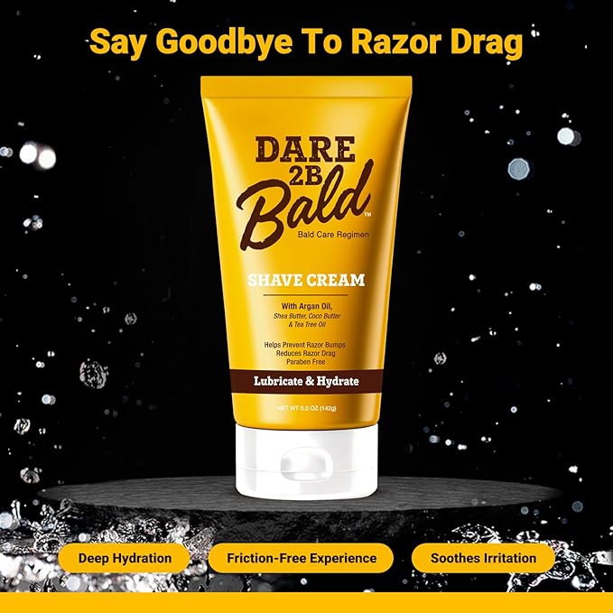 Dare 2B Bald Shaving Cream for Sensitive Skin Men | Natural Shaving Cream with Argan Oil, Shea Butter, Cocoa Butter & Tea Tree Oil | Bald Head Shave Lotion | Rich Hydration and Moisture - 5.0 OZ