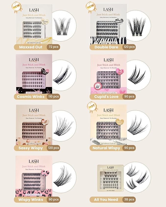 Self Adhesive Eyelashes Pre-glued Easy Removal Wide W Design Lash Clusters High Resilience Ultra Thin Lightweight Press on False Eyelashes 72 Clusters Lash Clusters Kit