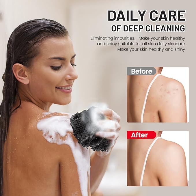 ZOCY African Net Sponge, Authentic Exfoliating Body Scrubber for Bath and Shower, Multiple Textures with Gentle Deep Exfoliating and Rich Lather for All Skins (Black)