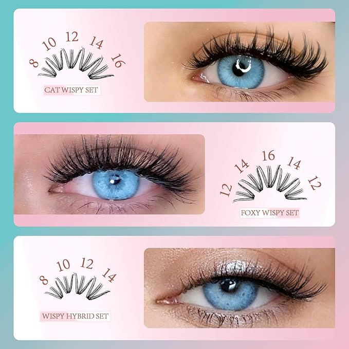 Lash Clusters Kit 280pcs, DIY Individual Eyelash Extensions with Lash Bond, Seal, Remover, Precision Tweezer, Waterproof Natural 30D Cluster Lashes 8-16mm Black, Professional Kit