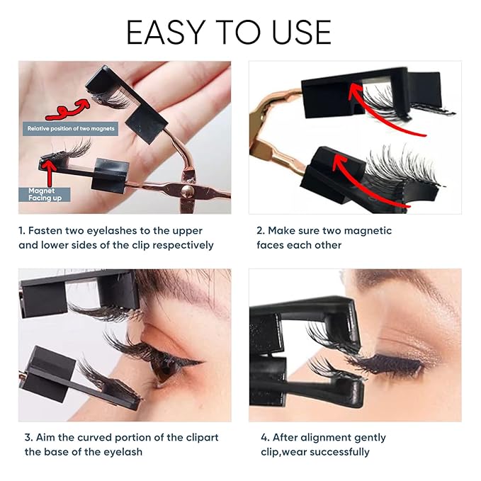 Magnetic Eyelashes with Applicator, 4 Pairs Reusable 3D False Lashes Natural Look, No Glue or Eyeliner Needed, Water Resistant Lightweight Makeup Kit for Daily Wear