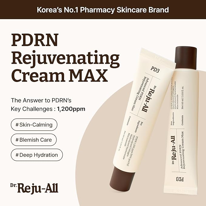 Dr.Reju-All Advanced PDRN Rejuvenating Cream Max – 99% Pure Salmon DNA Gel Type Face Moisturizer – Optimal 1200ppm for Glass Skin & Plumping – Korean Pharmacy Anti-Aging Skin Care Face Cream -2 Fl Oz