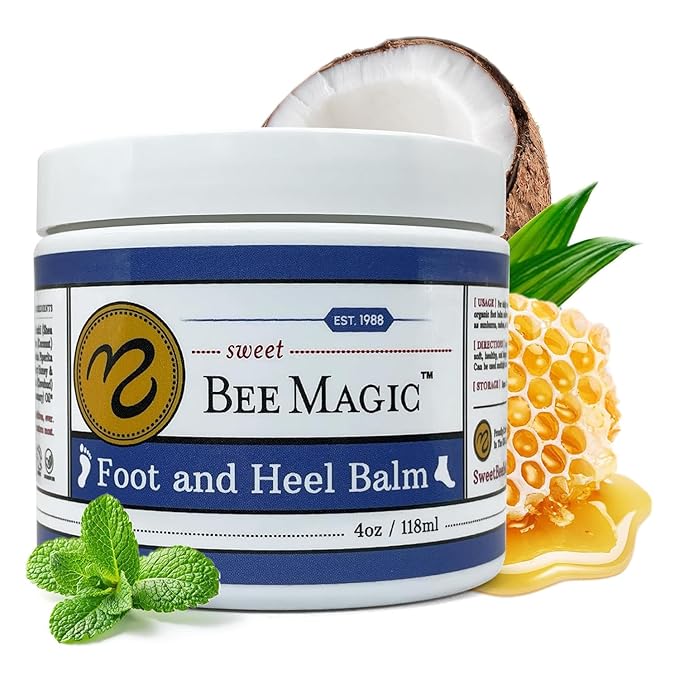 Sweet Bee Naturals Organic Foot Balm - Intensive Heel Balm for Dry Cracked Feet - Natural Moisturizing Treatment for Cracked Heels - Heel Cream Softener for Rough Skin Repair – 4 OZ Jar