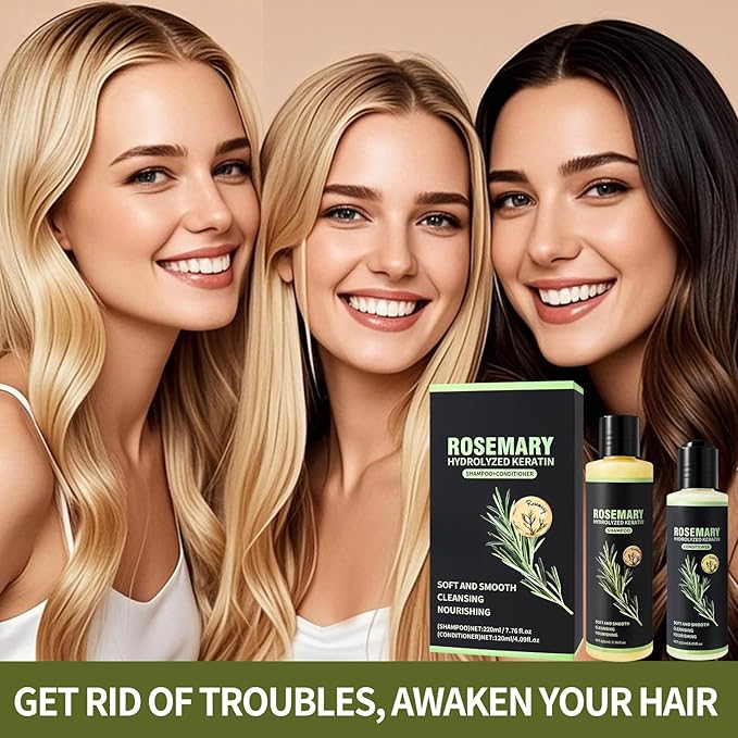 Rosemary Hair Growth Shampoo for Thinning Hair for Women and Men, Contains Hydrolysed Keratin Strengthens Hair Strands, Gentle and Silicone-free, Rosemary Shampoo and Conditioner for All Hair Types
