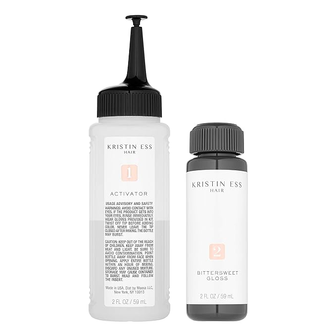 Kristin Ess Hair Gloss in Bittersweet Dark Brunette - 4 Wk Semi Permanent Hair Color for Women - Dark Brown Color Depositing Conditioner & Toner for Vibrant Color + Shine - Hair Dye Glaze - Vegan