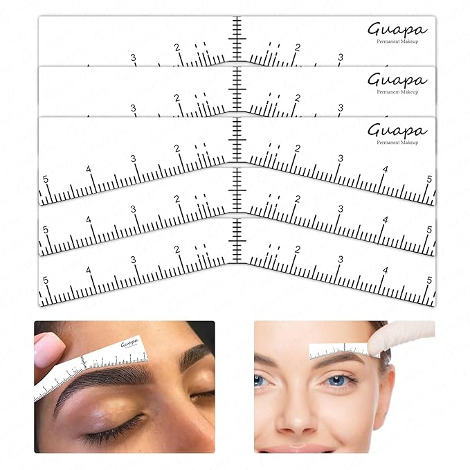 Guapa Eyebrow Ruler Stencils Easy Mapping Shaping Sticker Stencil Microblading Measure Tool Brow Shape Design Positioning Stickers for Permanent Makeup (White Set 1)