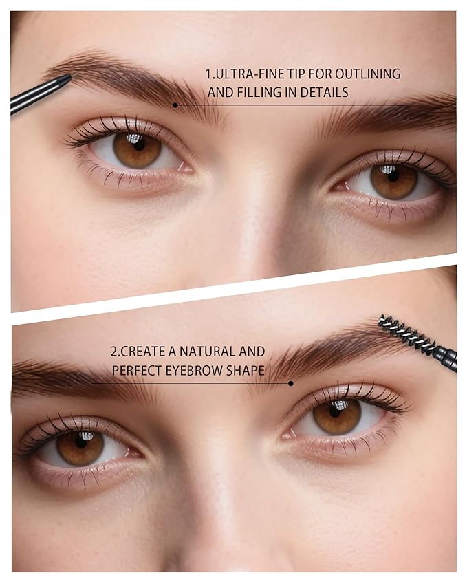Dark Brown Eyebrow Pencils for Women, 12Pcs Ultra Slim Eyebrow Pencil with 2 Brow Razors Kit, Double Head 1.5mm Micro-Fine Tip & Spiral Brush, Can Draw Fine and Long-Lasting Brows Makeup
