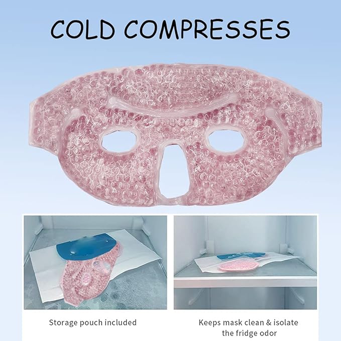 Cooling Gel Eye Mask, Reusable Cold Compress for Puffy Eyes & Dark Circles, Soft Plush Ice Pack for Headache Relief, Sinus Pain, Migraine - 2 Pack