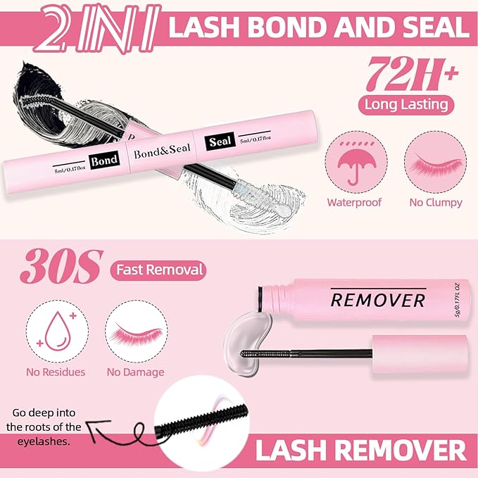 QUKLOGEN DIY Lash Extension Kit 802Pcs D Curl 4 styles Individual Lash with Bottom Lash Clusters Lash Bond and Seal,Quick Glue Remover Tweezers Eyelash Brush Mini Applicator (LASH002)