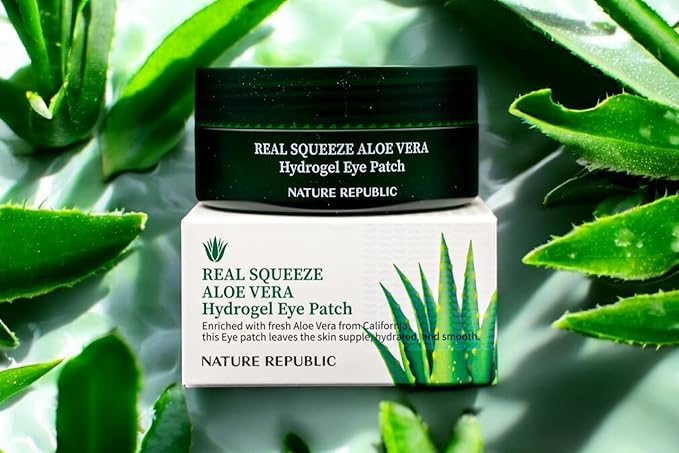 Nature Republic Real Squeeze Aloe Vera Eye Patch | Under Eye Masks for Dark Circles & Puffy Eyes, Cooling & Hydrating Glow, Korean Skin Care for All Skin Types (60 Count)