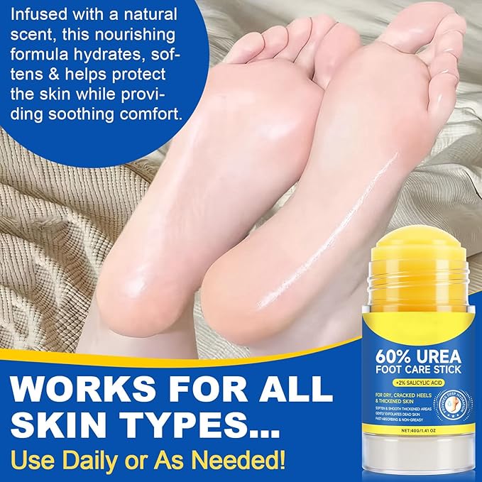 60% Urea Cream plus 2% Salicylic Acid Foot Care Stick, Deeply moisturizes rough skin and Gently exfoliates, Urea Foot Cream for Dry, Cracked Feet, Knees, Elbows and Hands, 1.4oz (2pcs)