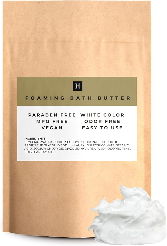 HalalEveryday Foaming Bath Butter Base Whipped 2 lb. Bag 100% Pure Natural Vegan Base Shower Bathe Facial Wash Applications Exfoliating Scrubs Shaving Cream Soap Bath Frosting