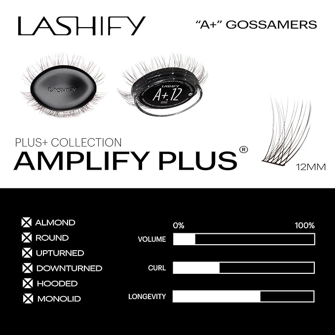 Lashify Amplify Plus+ 12mm Eyelash Extensions Refill in Minx Color, Easy DIY False Lashes for the Most Delicate, Natural and Long Lasting Look