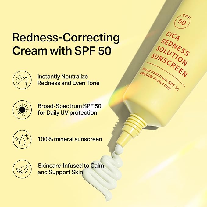 Meebak Cica Redness Solution Sunscreen - Color Corrector SPF 50, Green to Beige CC Cream with Centella and Ceramide - Redness Reducing Skincare for Fair-to-Medium Skin Tones - Korean Sunscreen
