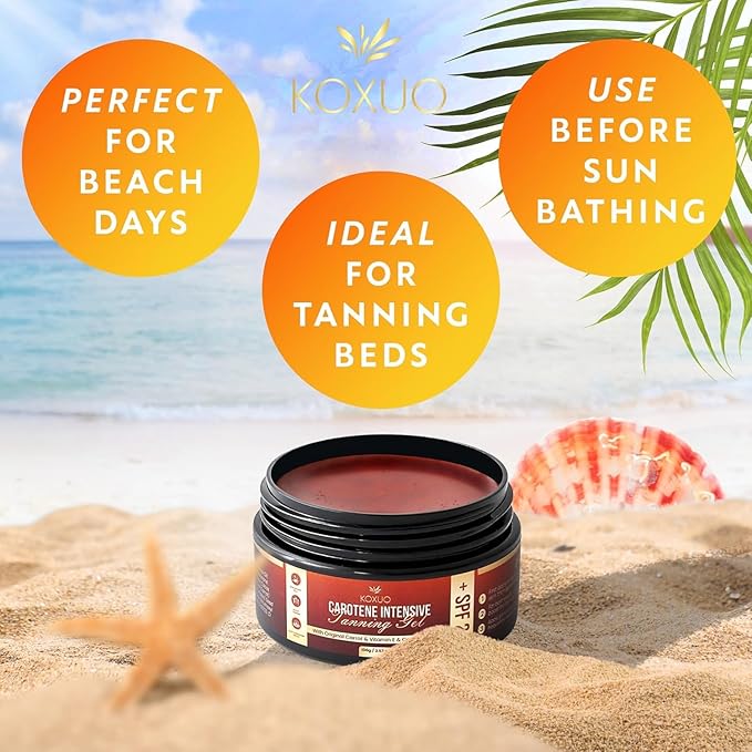 Carotene Tanning Gel for Deep Natural Tan – Tanning Accelerator with Coconut Oil, Carrot Extract & Vitamin E – Bronzing Body Moisturizer for Indoor & Outdoor Use 100g