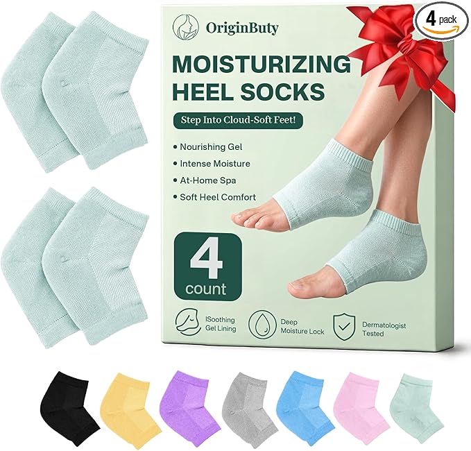 Moisturizing Socks, 100% Cotton Heel Socks for Dry Cracked Feet Women, Cracked Heel Treatment Silicone Heel Socks, Breathable Hydrating Gel Heel Protectors for Repair, Spa & Daily Use, 2 Pairs Green