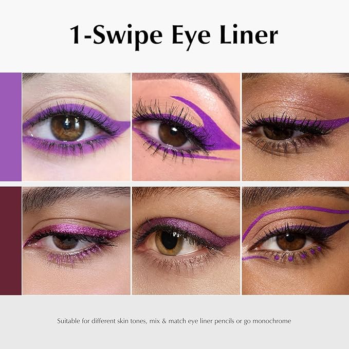 2 PCS Purple Eyeliner Pencil Set, Matte Shimmer Gel Waterline Eye Liner Pen Smudge-Proof Multi-Use Colorful Eyeliner Creamy High Pigmented Long-Lasting Retractable Smooth Eye Makeup
