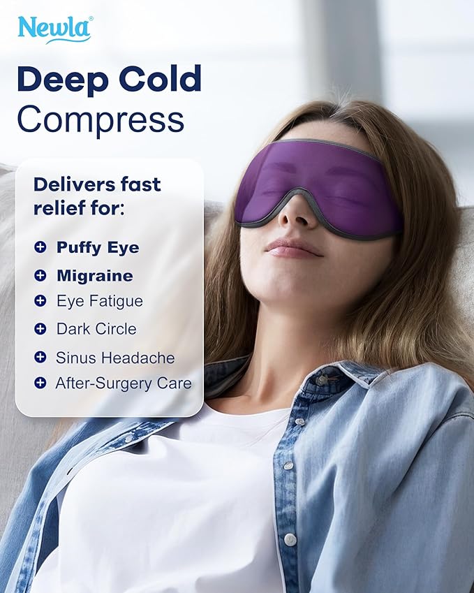 Upgraded Cooling Gel Eye Mask for Puffy Eyes: Larger Full-Eye Cover Design for Ice Cooling Relief, Reusable Cold Compress for Dark Circles, Eye Bags, Fatigue & Migraine(Purple)