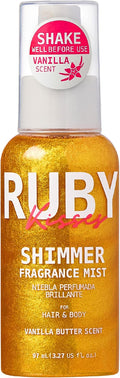 Ruby Kisses Shimmer Fragrance Body and Hair Mist Spray, Vanilla Glitter Body Perfume Spray, Skin Perfume, Liquid Illuminator Highlighter for Skin (GOLD)