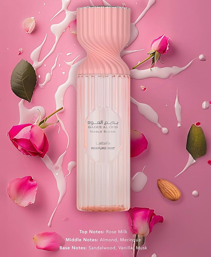 Lattafa Badee Al Oud Noble Blush Perfume Mist 250ml – Body Spray with Rose Milk, Almond, Meringue, Sandalwood, Vanilla & Musk Notes