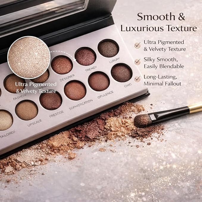 K'APEINE 14-Color Eyeshadow Palette,Highly Pigmented Blendable Long-Wear,Matte & Shimmer Warm Neutral Nude, Everyday Smoky Glam Makeup for All Skin Tones(02#)