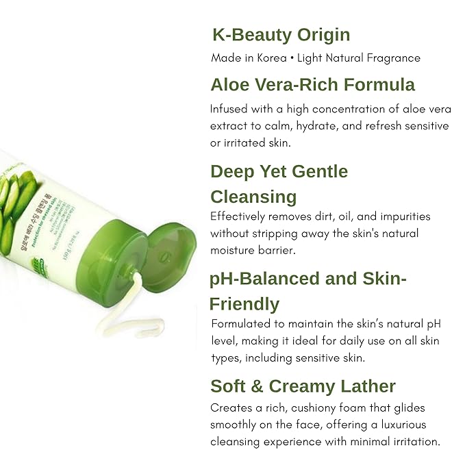 esfolio Aloe Vera Soothing Cleansing Foam – Gentle Hydrating Face Wash for Sensitive Skin, Moisturizing Facial Cleanser (5.29oz -150g)