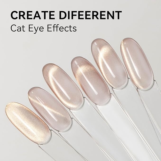 MAYCHAO 15ML Ash Blonde Cat Eye Gel Nail Polish 1Pc Golden Pink Cat Eye Gel Polish Soak off Holographic Magnetic Nail Polish for Nail Art Manicure Salon DIY at Home, 0.5 OZ