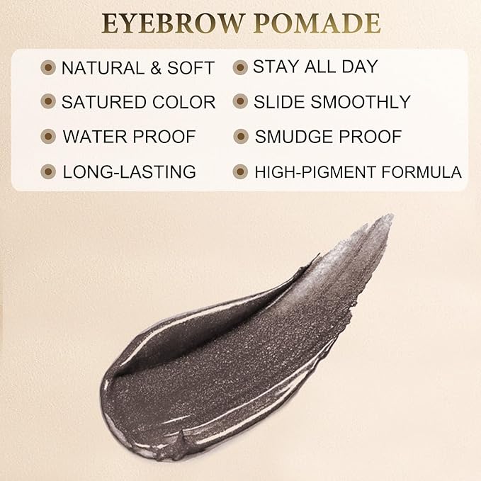 Eyebrow Pomade - Waterproof Brow Pomade for Long-lasting Results,Smudge Proof and Sweat Resistant Formula,Natural Eyebrow Makeup for All Skin Types and Tones - Coffee