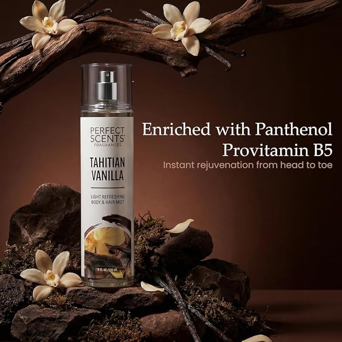 Instyle Fragrances | Body & Hair Mist | Tahitian Vanilla Scent | With Panthenol | CLEAN, Vegan, Paraben Free, Phthalate Free | Premium 8 Fl Oz Spray Bottle