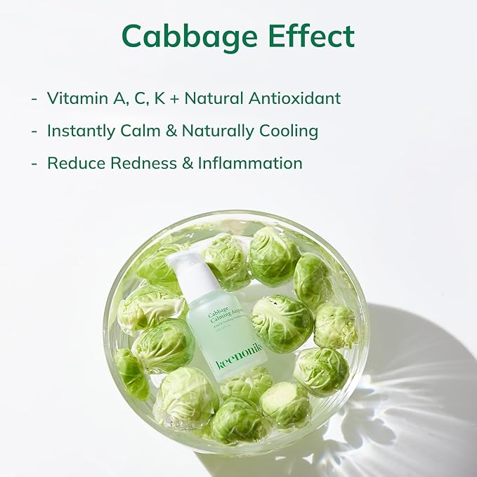 keenoniks Cooling Hyaluronic Acid Ampoule Serum - 85% Cabbage Extract Calming Facial Remedy to Soothe and Moisturize for Sensitive, Dry Skin | Balancing Korean Essence - 1.01 Fl Oz