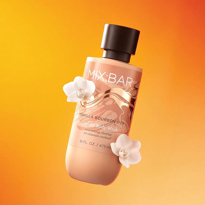 MIX:BAR Vanilla Bourbon Creamy Body Wash for Women, Hydrating & Moisturizing with Niacinamide, Panthenol & Vitamin C - Vegan, Sulfate Free, Paraben Free, 16oz