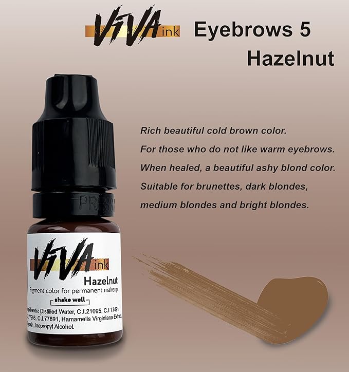 Eyebrow Permanent Makeup Ink – Hazelnut – Long Lasting Permanent Eyebrow Pigment for Microblading Saturated and Natural Colored Ink for Eyebrow Tattoo (0.2 oz)
