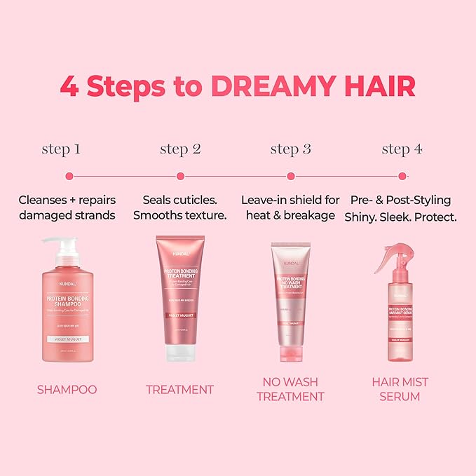 KUNDAL Protein Bonding Shampoo and Conditioner Set Korean Hair Care, Damage Repair, Frizz Control, Heat Protection, 16.9fl oz (VIOLET MUGUET)