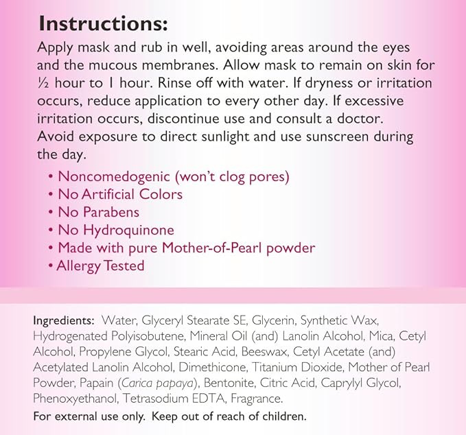 Madre Perla Skin Brightening Mask - Moisturizing Mask for Face and Skin - Allergy Tested and Non Irritating - 4 OZ (2 Jars)