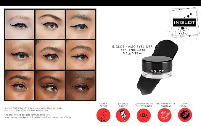 Inglot Eyeliner Bundle - AMC Eyeliner Gel 90, AMC Eyeliner Gel 77 and Brush 30T (3-piece)