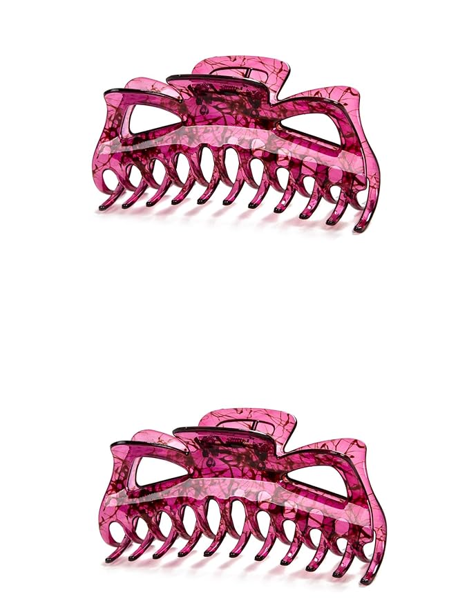 Thick Hair Super Large Clips Crystal Plastic Claw Clamps Hairgrips Clips Accessories for Women, 2 pack. (Wine red hair)
