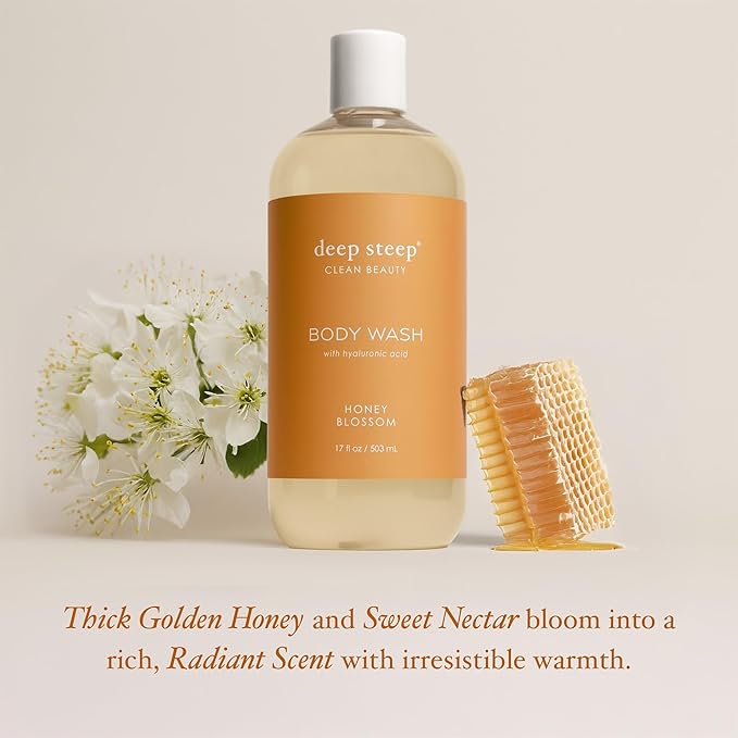 Deep Steep Honey Blossom Body Wash, Hydrating Shower Gel with Hyaluronic Acid & Shea Butter for Sensitive Skin, Bodywash for Women & Men, 17 Fl Oz, 1-Pack
