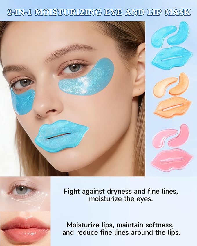 Lip and Eye Mask Kit,12 Pcs Crystal Collagen Under Eye Patches for Dark Circle Puffiness Dry Lines,Hydrating Moisturizing Skincare Lip Mask Eye Pads,Mother’s Day Skin Care Product for Women Mom-Set D