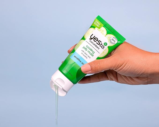 Yes To Cucumber Cooling Jelly Mask, Hydrating Bouncy Lightweight Gel Mask That Leaves Skin Feeling Cool, Soothed & Refreshed, With Cucumber Extract & Antioxidants Natural Vegan & Cruelty Free, 3 Fl Oz
