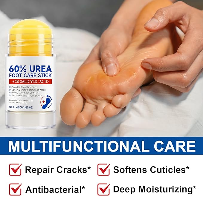 Urea Cream Stick, Maximum Strength Urea Foot Cream for Dry Cracked Feet, Knees, Hands, Exfoliating Dead Skin,Foot Care Cream Moisturizer 2 Pack