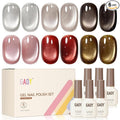 GAOY Glitter Cat Eye Polish Set with Magnet, 6 Retro Maillard Sparkling Shades, Crystal Holographic Nail Art, Long Lasting Gel for Home & Salon Manicure