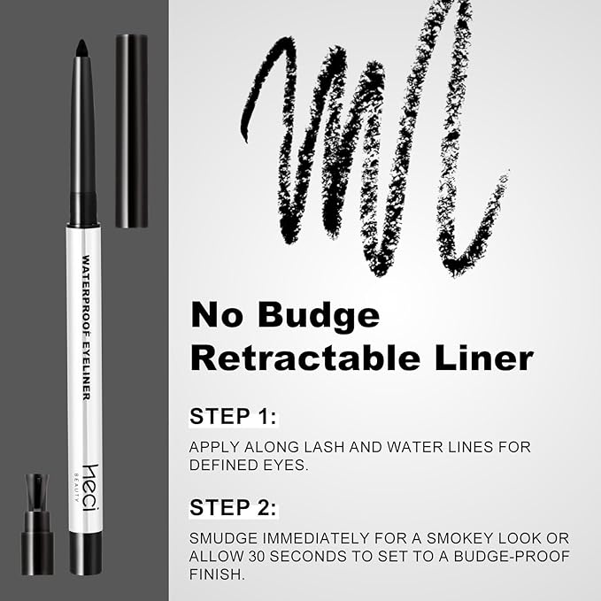 HECI BEAUTY Sharpenable Gel Eyeliner Pencil, Multi-Use Longwear Eyeliner Pencil, Ultra-Smooth Tip Eye Makeup with Up to 24HR Wear, Waterproof & Smudge-Proof -Black
