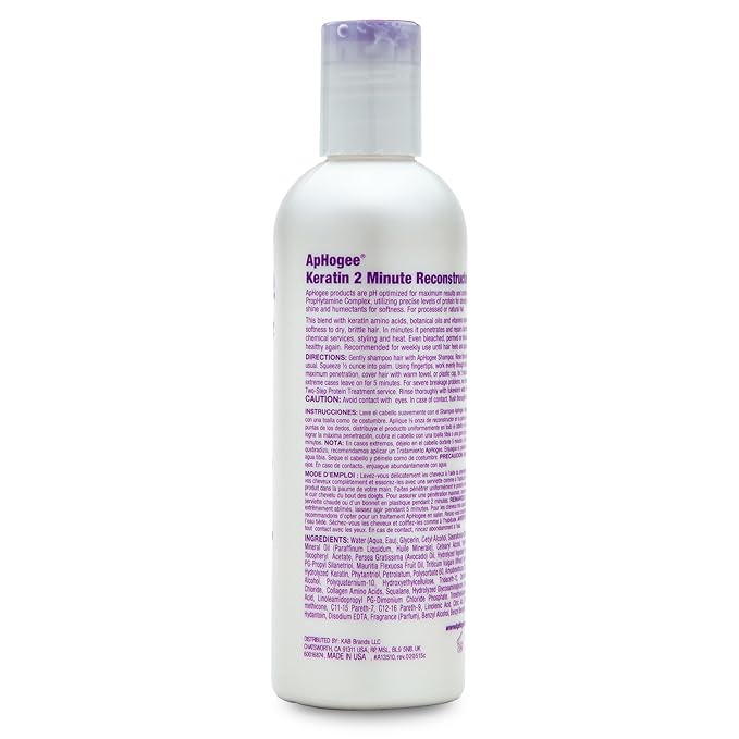 Aphogee Keratin 2 Minute Reconstructor, 8 fl oz – Deep Conditioner for Color-Treated & Heat-Styled Hair, Smooths & Adds Shine