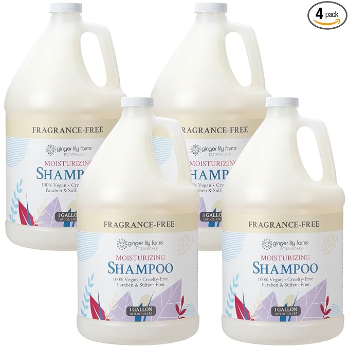 Ginger Lily Farms Botanicals Moisturizing Shampoo for All Hair Types, 100% Vegan & Cruelty-Free, Fragrance Free, 1 Gallon Refill (Pack of 4)