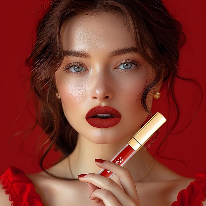 Depuplum 3Pc Matte Liquid Lipsticks for Women, Dark Red Lipstick Dusrty Nude Lisptick Red Lipstick, Cruelty Free Long Lasting Lip Makeup, DM18+DM05+DM10
