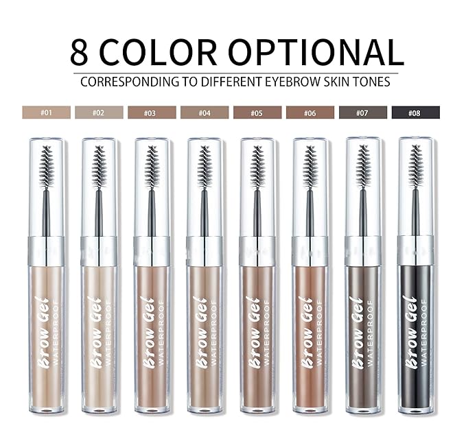 Waterproof Eyebrow Gel 8 Colors Full-pigmented Long Lasting Liquid Brow Gel for Fuller & Defined Looking (#03 Medium Brown）