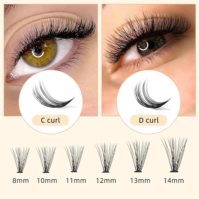 QUEWEL Cluster Lashes 240Pcs Individual Lashes 20D 0.07C Curl 16mm Knot-Free Lash Extensions Clusters Lash Soft&Natural False Eyelashes Individual DIY Eyelash Extension at Home(20D 0.07C 16)