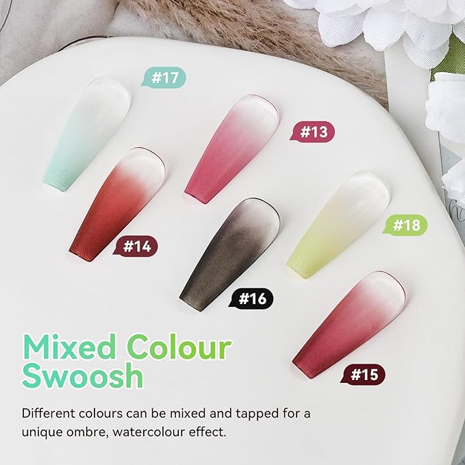 JODSONE Cushion Pat Paint Gel Nail Polish Set 6 PCS Gradient Design with 50 PCS Soft Nail Sponges & Grabbing Pen Gradient Blush Effect Nail Art Gel Paint for Manicure Salon